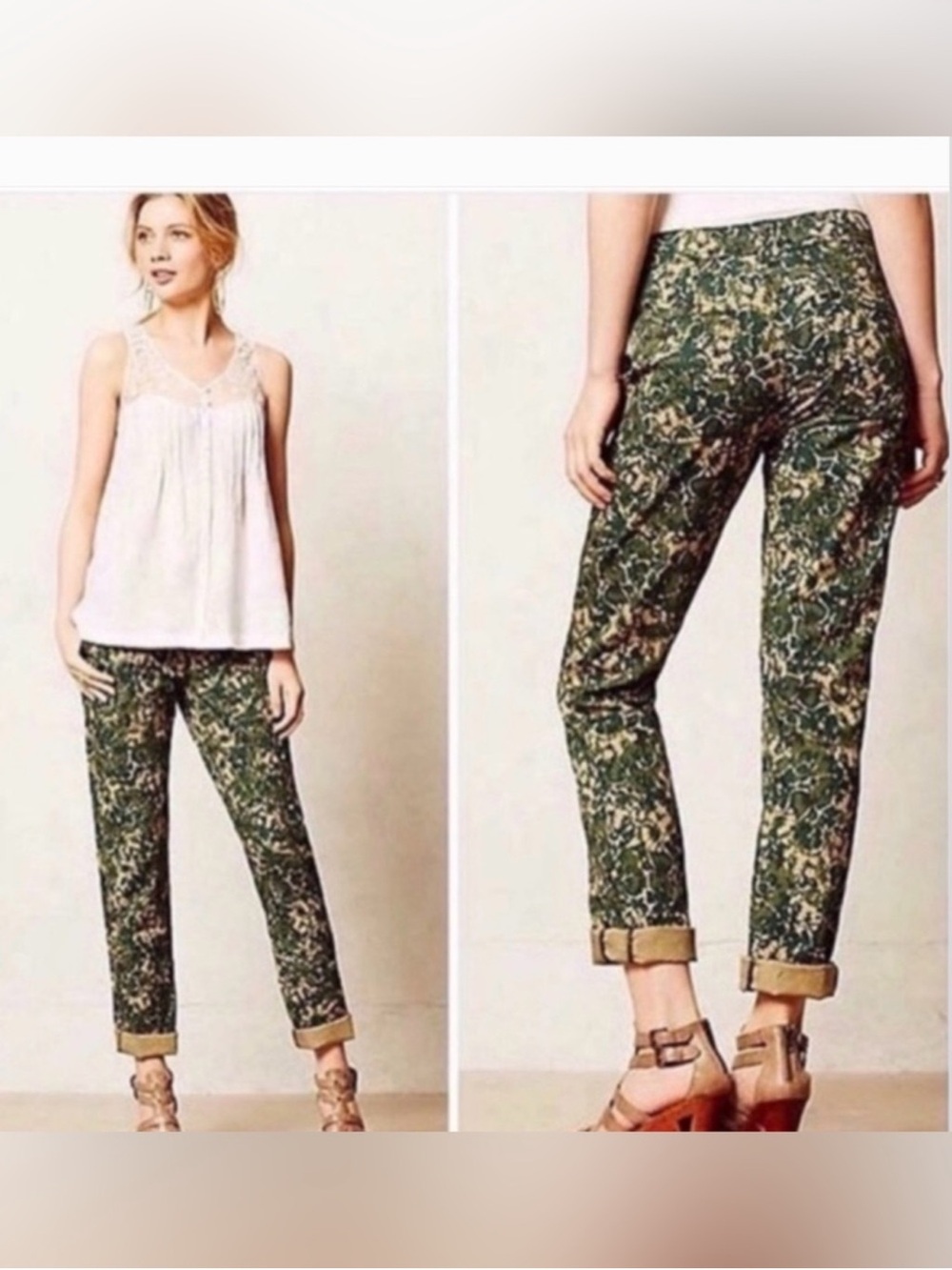 Anthropologie Hei Hei Green Printed Crop Pants Sz 29